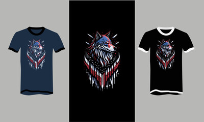 head wolf with flag american background t-shirt design