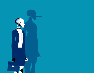 Robot of shadow of long nose. Artificial intellingence lying concept