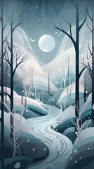 106. frozen wonderland graphic poster design wintry hues wallpaper. Generative AI