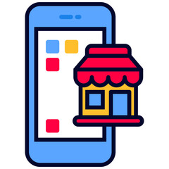 Smartphone with store vector illustration suitable for online shop concept. E-commerce icon 