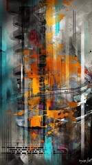 206. urban pulse abstract concept urban inspired colors graffiti wallpaper. Generative AI