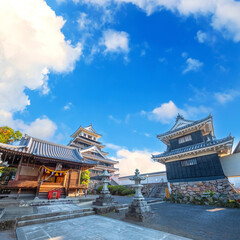 Nakatsu, Japan - Nov 26 2022: Nakatsu Castle known as one of the three mizujiro, or "castles on the sea", in Japan. The original castle was destroyed in the Meiji Restoration and rebuilt in 1964