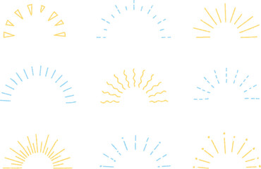 手書きの半円のサンバーストセット（デコボコの線）