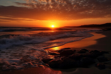 Fototapeta na wymiar Beautiful sunset at the beach - ai.