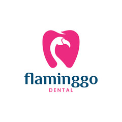 Modern logo combination of flamingo bird and tooth. It is suitable for use as a dental care logo.