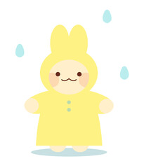 黄色のレインコートを着たウサギ