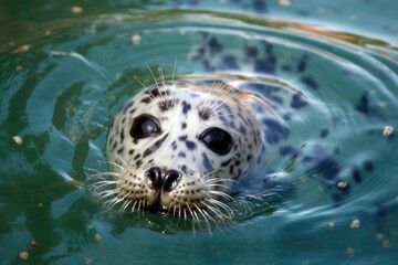 close-up view of a seal swimming in the ocean Generative AI