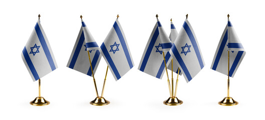 Small national flags of the Israel on a white background