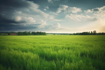 Obraz premium natural landscape with green grass field, spring summer landscape