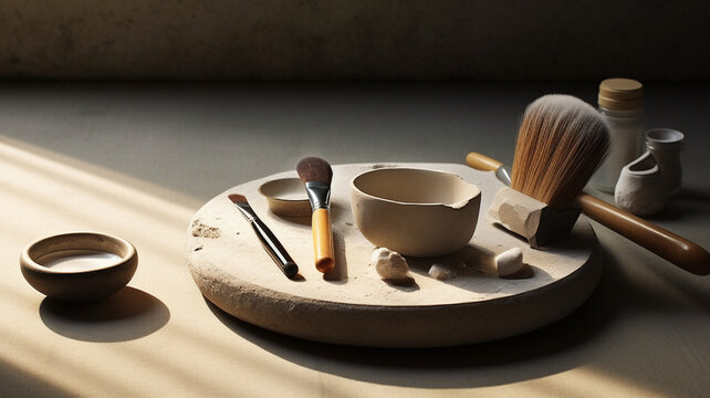 makeup tools placed on a clean surface. generative ai