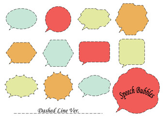 吹き出しセット　破線　レトロカラー
