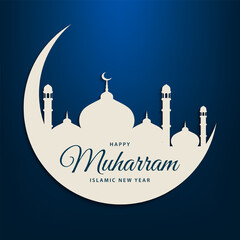 Happy Muharram islamic new year background. Muslim community festival template design. Card, banner, poster. Vector illustration.