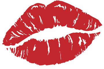 red lips kiss isolated on white transparent background, Vector illustration  - obrazy, fototapety, plakaty