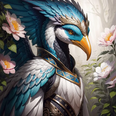 Fototapeta premium Close up portrait fantasy bird. Generative AI