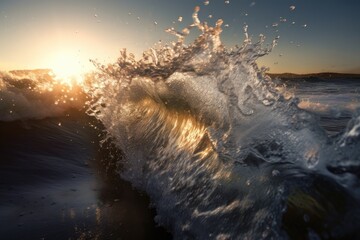 beautiful ocean wave during sunset Generative AI
