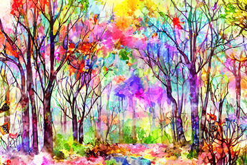 Obraz na płótnie Canvas forest watercolor background