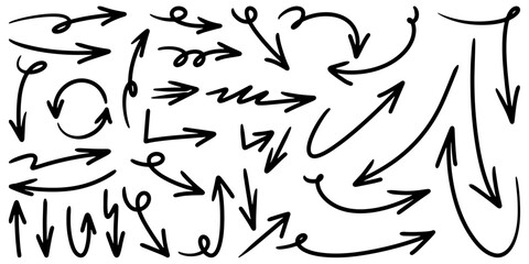 Set of Hand drawn vector arrows doodle on white background. design element vector illustration.