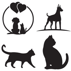 Small group of Dogs and Cats, Silhouette illustration .