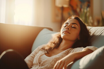 woman relaxing on sofa