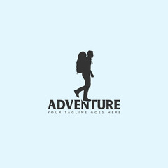 Fototapeta na wymiar Adventure hiking logo vintage with sunset design vector image