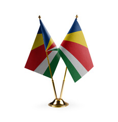 Fototapeta premium Small national flags of the Seychelles on a white background