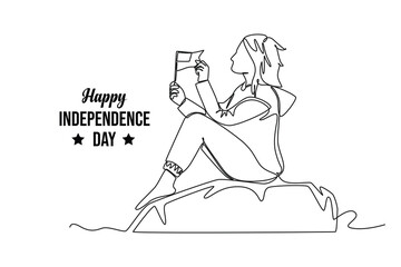 Continuous one line drawing 4th of July. Happy Independence Day concept. Single line draw design vector graphic illustration.