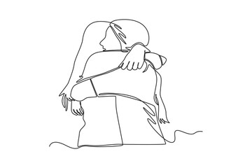 Single one line drawing friendship day concept. Continuous line draw design graphic vector illustration.