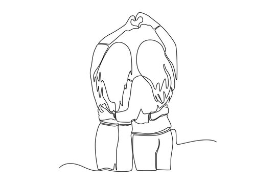 Single one line drawing friendship day concept. Continuous line draw design graphic vector illustration.