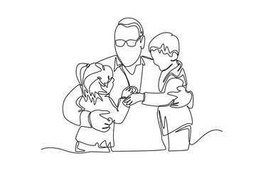 Continuous one line drawing grandparent with children and grandchildren. Grandparents day concept. Single line draw design vector graphic illustration.