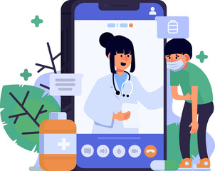 Telemedicine . Doctor is video calling to patient .