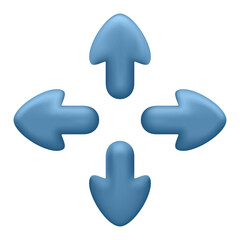 3D set of Arrows in 4 directions of blue color in the form of a cursor. Vector illustration of miniature arrows or pointers in different directions in the form of icons or buttons