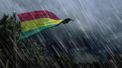 flag of Bolivia with rain and dark clouds, bad weather symbol - nature 3D illustration