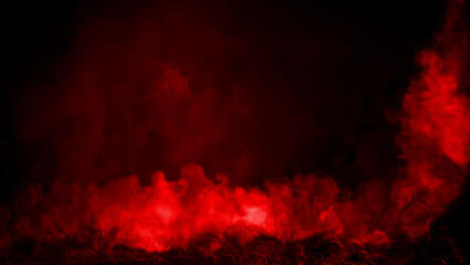 Side red smoke or clouds content frame, isolated - abstract 3D illustration