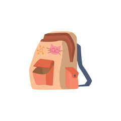 Cute school bag with sun and cat face flat style, vector illustration