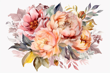 watercolor spring floral peonies Generative AI