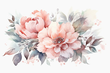 watercolor spring floral peonies Generative AI