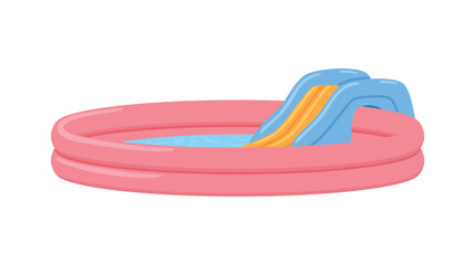 Plastic or rubber inflatable pool with slide flat vector illustration isolated.