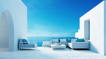 Beach Luxury Living Room - Santorini island style - 3D rendering - 604768506