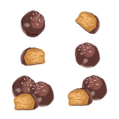Chocolate covered Peanut Butter Balls. Hand drawn waatercolor vector illustration