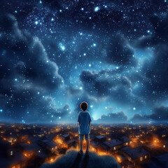 man in the night and galaxy sky