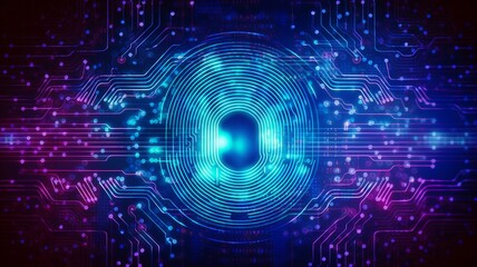 fingerprint scanning for cyber security. background in abstract technology. Diagram of a circuit board. GENERATE AI - obrazy, fototapety, plakaty