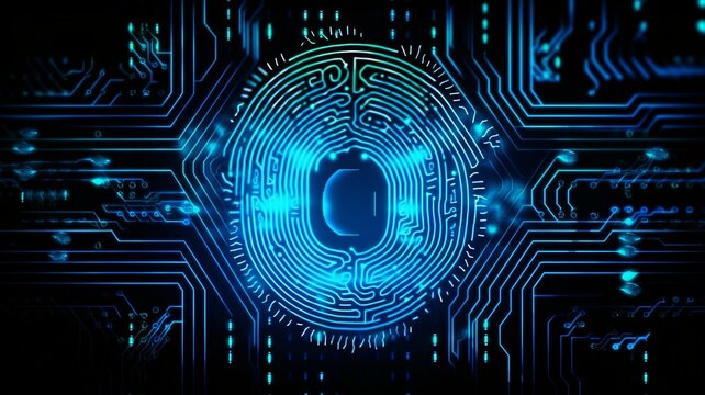 fingerprint scanning for cyber security. background in abstract technology. Diagram of a circuit board. GENERATE AI