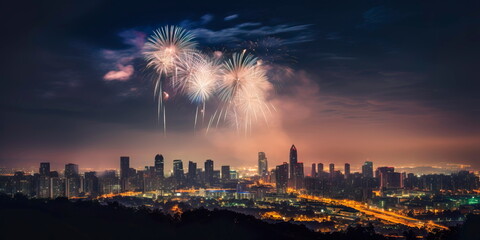 Fireworks display over a city skyline in celebration of Independence Day Generative AI