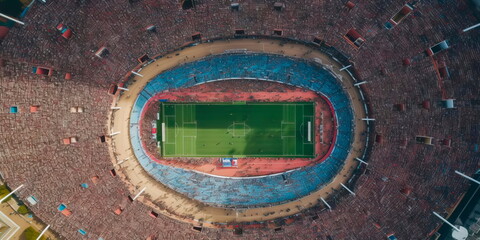 bird's-eye view captured by drone of a crowded sports stadium during a major game or event Generative AI