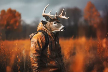  Buck deer in camouflage during fall hunting season, Generative AI © soupstock