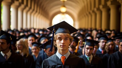 Students from different universities stand next to graduates. students in formal attire for graduation Student holding certificate with both hands and showing achievement. GENERATE AI