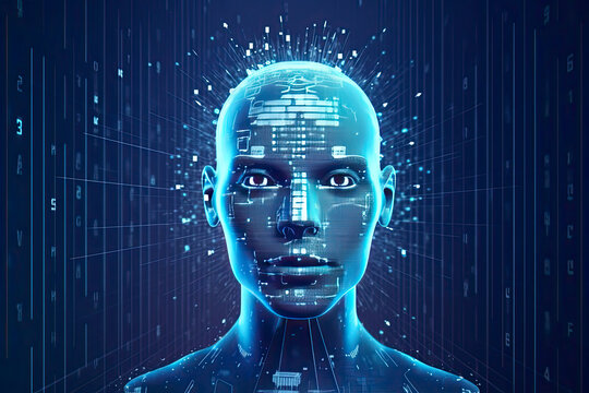 Robot chatbot head icon sign made with binary code. Chatbot assistant application. AI concept.AI Generative