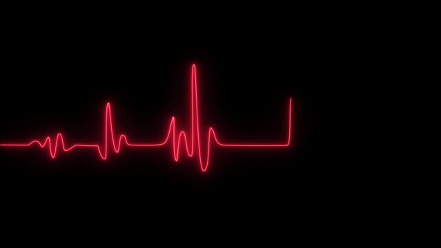 Cardiogram cardiograph oscilloscope screen red. Cardiogram heartbeat heat pulse glowing red neon light loop animated background.