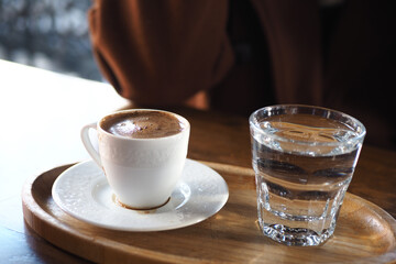 a cup of turkish coffee on table outdoor 