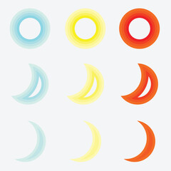 three moon clipart designs with three different colors